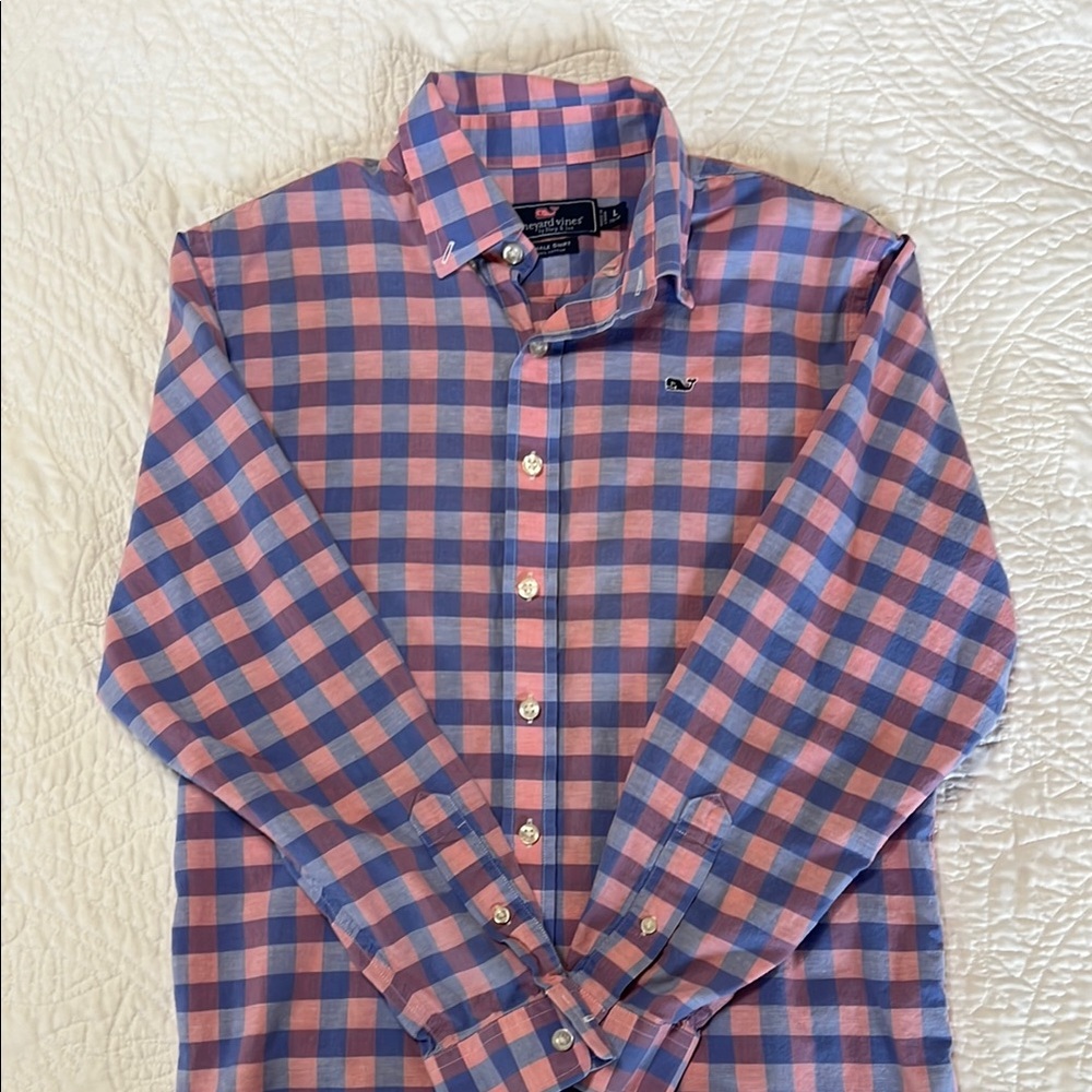 Vineyard Vines Boys Pink and Blue Checkered Shirt